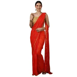 AKHILAM Womens Floral Chiffon Embellished Zari Border Saree 