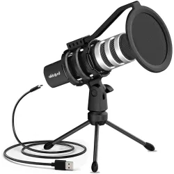Akkord USB Microphone with Tripod Stand – 192kHz /24Bit Cardioid Condenser Mic, 9.7mm Diaphragm, Plug & Play for Podcast