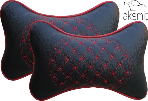 Image of aksmit Black, Red Leatherite Car Pillow Cushion