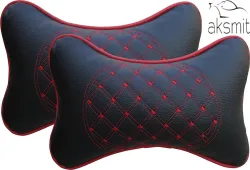 aksmit Black, Red Leatherite Car Pillow Cushion