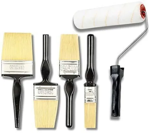 Image of ALF Wall Paint Brush Set (1"-4")& 9"Cotton Roller | Synthetic Bristles | Set of 5 - Paint Roller (Pack of 5)