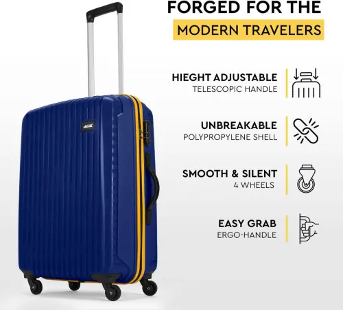 Image of ALFA by VIP Small Cabin Suitcase (54 cm) 8 Wheels - Excel Polypropylene | Trolley Bag With Combination Lock - Blue