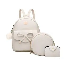 Alice Bowknot 3-Pieces Fahsion Leather Backpack