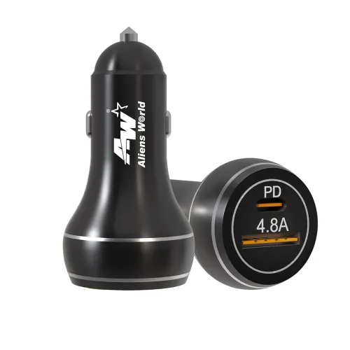 Image of Aliens World 24W Fast Car Charger with 3-in-1 Cable – Black