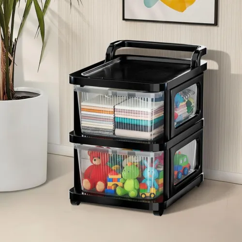 Image of Aliensware 2Layer Plastic Storage Drawer Organizer with Wheels, Modular Cabinet for Home, Office, School, Hospital, Parl