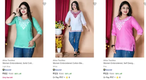 Image of Alisa Textiles Women's Kurtas Starting @ ₹102