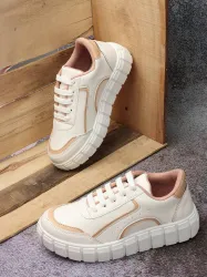 Alishtezia Comfort Trendy Lightweight Sneakers Shoes for Women Sneakers For Women (Beige , 3)