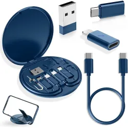 All in one 60W USB Fast Charging Travel Data Cable Set Multifunctional Conversion Head Portable Multi-Type Charging Connector USB TypeC Adapter Sim Storage with Sim Eject Pin and Mobile Stan...