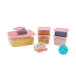 All Time Polka Plastic Storage Container Set of 7 | 3350ml Total Capacity | BPA Free Airtight Kitchen Storage Boxes | St