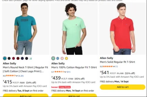 Image of Allen Solly Men's T-shirt Upto 54% Discount