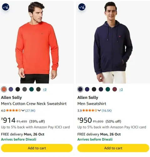 Image of Allen Solly Men Sweatshirt at minimum 35% Discount