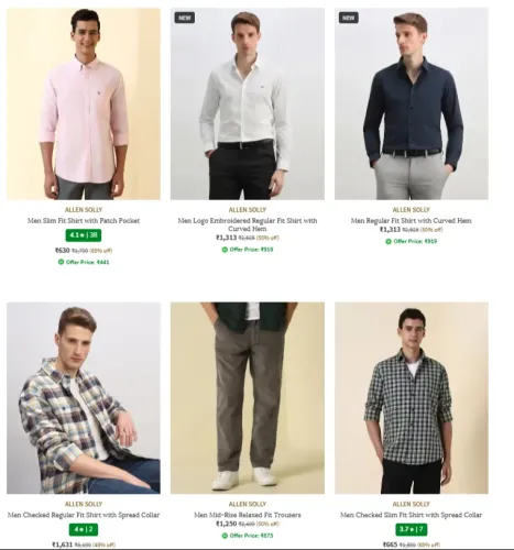 Image of Allen Solly Men's Clothing at minimum 65% Discount
