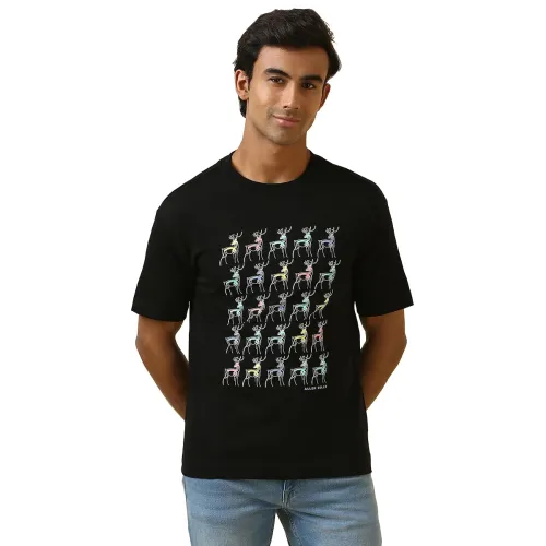 Image of Allen Solly Men's Cotton T-Shirt | Drop Shoulder | Chest Print | Regular Fit