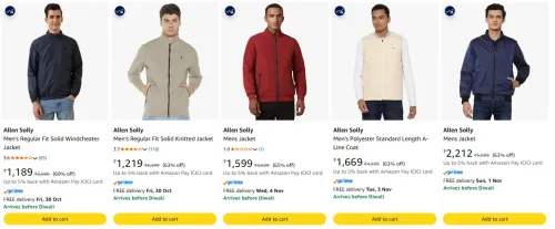 Image of Allen Solly Men's Jackets at minimum 60% Discount
