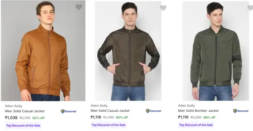 Image of Allen Solly Men's Jackets at minimum 60% Discount