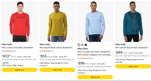 Image of Allen Solly Men's Sweatshirts at 55% discount 
