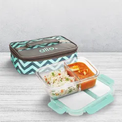 Allo Glass Lunch Box with Chevron Mint Bag (1000 ml)