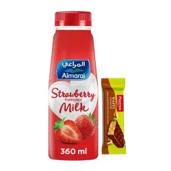 Almarai Strawberry Flavoured Milk Drink 360ml + FREE 1 Prestige Waffi Pistachio Wafer Bars -