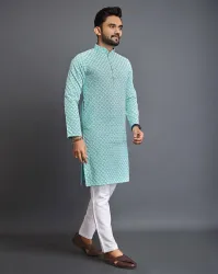 ALMORA Men Embroidered Khadi Silk Straight Kurta 