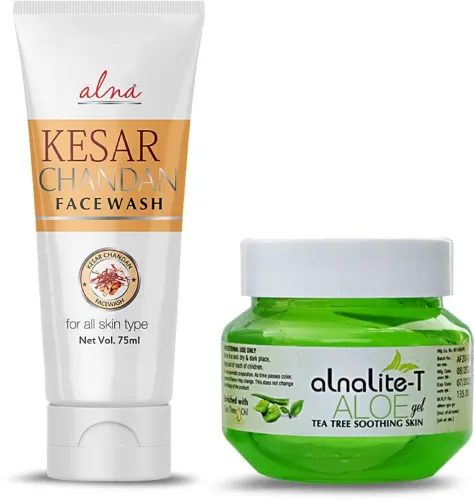Image of Alna Care Kesar Chandan Facewash Aloe Gel Skincare Set 2 Items
