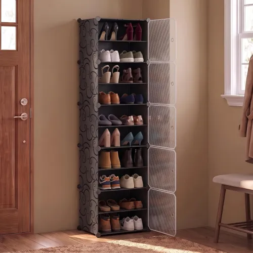 Image of ALOXE Shoe Rack with Door, Foldable Plastic Shoe Rack
