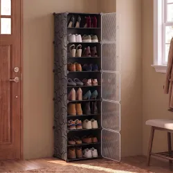 ALOXE Shoe Rack with Door, Foldable Plastic Shoe Rack