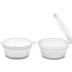 Alpha Basics 25ml (Pack of 100) Plastic mini container with Attached Lid Multipurpose Packaging cups with transparent body