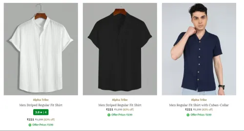 Image of Alpha Tribe Men's Shirts at minimum 80% Discount