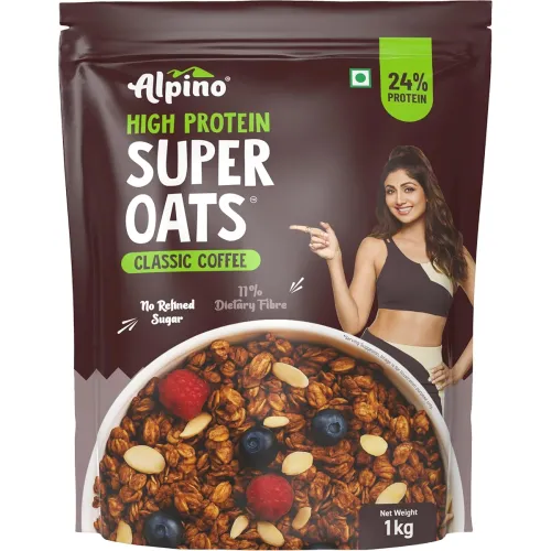Image of ALPINO 24% High Protein Super Oats Classic Coffee 1kg – Rolled Oats, Natural Peanut Butter, Coffee Extract, Jaggery Powd