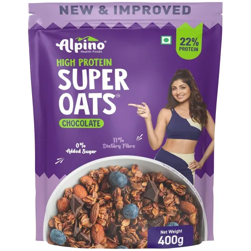 Image of ALPINO 22% High Protein Super Oats Chocolate 400g | Rolled Oats & Natural Peanut Butter | With Almonds, Raisins & Sunflo