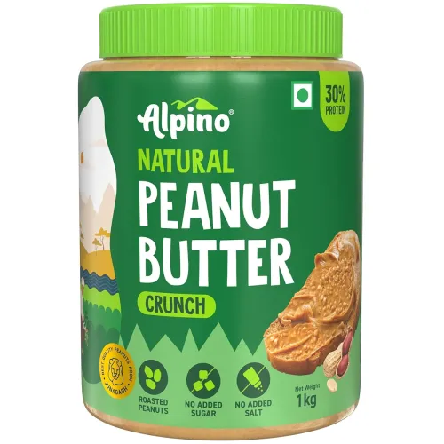 Image of ALPINO Natural Peanut Butter Crunch 1kg - 100% Roasted Peanuts - 30g Protein,