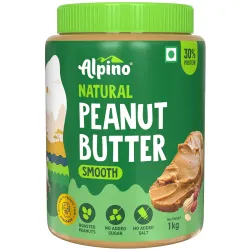 ALPINO Natural Peanut Butter Smooth 1kg – Unsweetened, 100% Roasted Peanuts - 30% Protein, Source of Healthy Fats, No Added Sugar & Salt