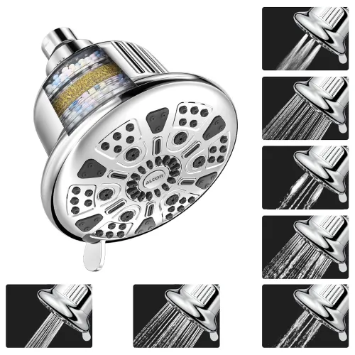 Image of ALTON FLT40500, 5-Inch, 7-Function, 15-Stage Shower Filter for Hard Water | Bathroom Water Softener | Silver Shower Head