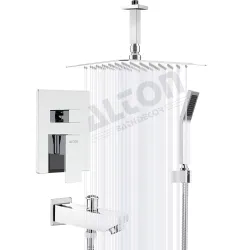 ALTON EDG14165, Brass Concealed Body Diverter Full Set With 8x8 Ceiling Shower, Hand Shower, and Bath Tub Spout (Chrome)