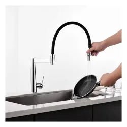 ALTON LEO-13015 Magnetic Docking Kitchen Sink Faucet with Dual Flow Spray and Black Silicone (Chrome)