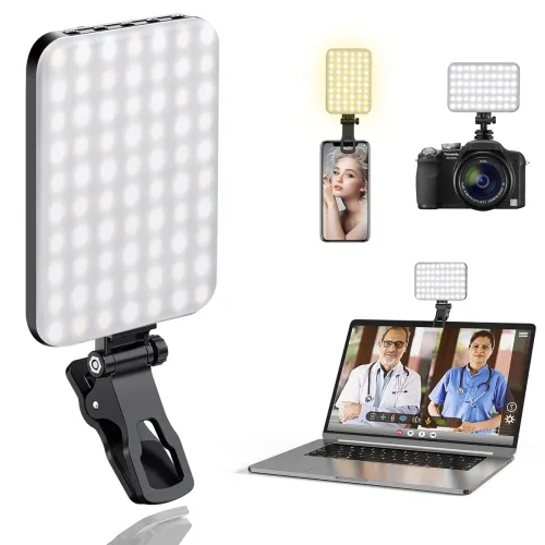 Image of ALTSON 60 LED Portable Selfie Light Video Conference Lighting with Clip & Camera Tripod Adapter Rechargeable 2200mAh CRI