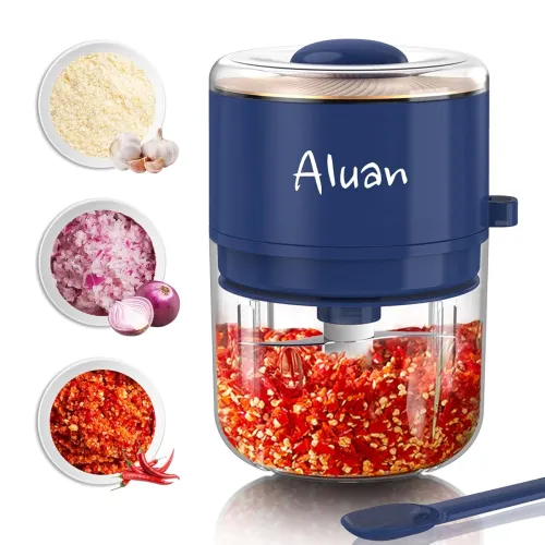 Image of Aluan Mini Electric Chopper for Kitchen, 250ML Portable USB Rechargeable Food Processor with Sharp 6 Stainless Steel Bla
