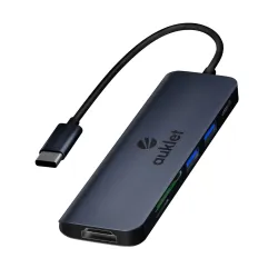 USB C Hub Docking Station, 6-in-1 Aluminium USB C Hub, 4K HDMI@30HZ, 100 W Power Delivery, SD / TF Card Reader, Compatib