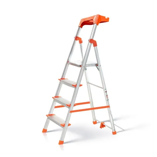 Image of Aluminium Ladder for Home 4 Steps Foldable with Tool Tray & Anti-Skid Wide Steps 