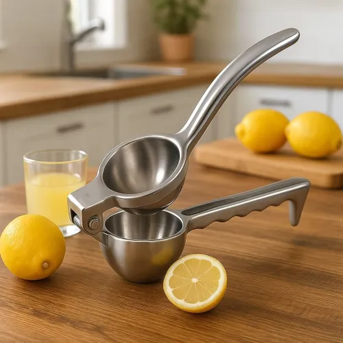 Image of Aluminium lemon square Steel Finish Lemon Squeezer with Comfortable Handle 