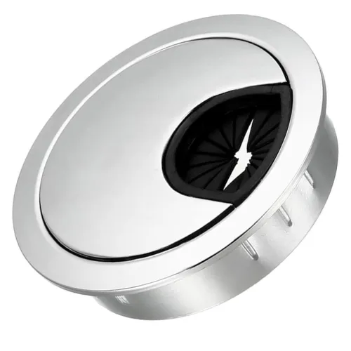 Image of Aluminum Alloy Desk Grommet – Round Metal Cable Wire Hole Cover with Flip Dust-Proof Lid for Office Desk, Computer Table