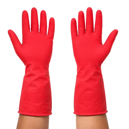Image of AM Safe-X Rubber Cleaning Gloves for Kitchen & Household 1 Pair | Heavy Duty Reusable Rubber Gloves | Waterproof, Non-Sl