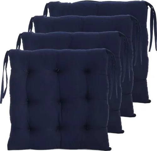 Image of AMAK INC Cotton Chair Pad Pack of 4 Solid Soft & Comfortable Cotton Chair Cushion Pad (Blue)
