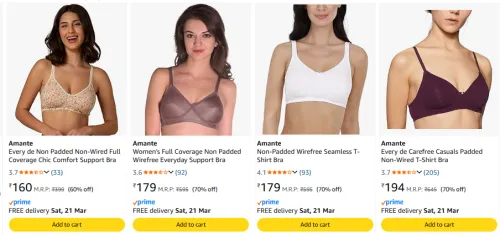 Image of Amante Women Bra Starting @ ₹160