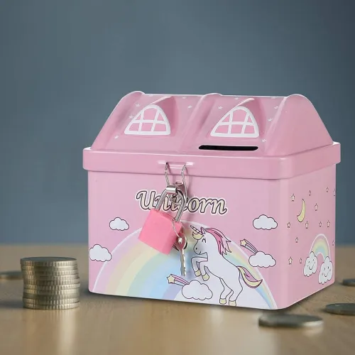 Image of AMANVANI Money Piggy Bank with Lock & Key Coin Bank for Kids Girls & Boys Cartoon Small Coin Box Saving Bank Return Gift