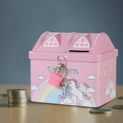 AMANVANI Money Piggy Bank with Lock & Key Coin Bank for Kids Girls & Boys Cartoon Small Coin Box Saving Bank Return Gift