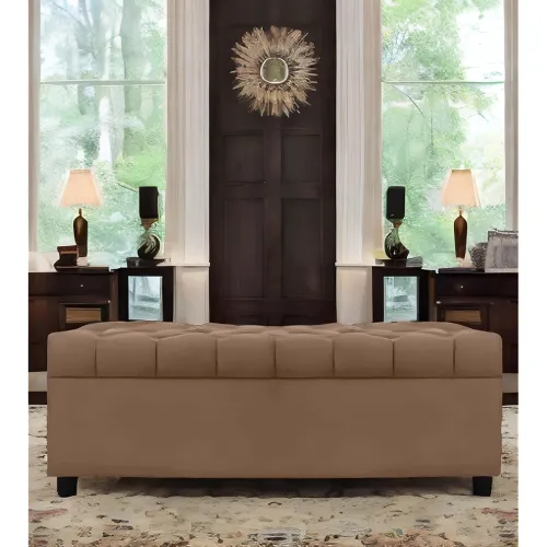 Image of AMATA Eagle Solid Wood 2 Seater Ottoman/pouffe Camel Suede velevt Fabric Perfect for Home 