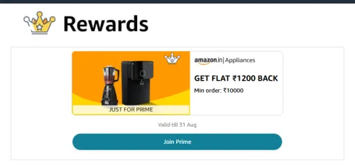 Image of Amazon Appliances Rewards: Flat ₹1200 back on order above ₹10000
