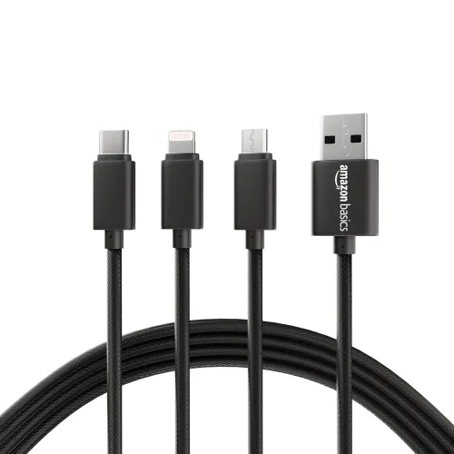 Image of Amazon Basics 3-in-1 USB Charging Cable 1.25m (Type-C/Lightning/Micro)