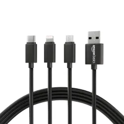 Amazon Basics 3-in-1 USB Charging Cable 1.25m (Type-C/Lightning/Micro)